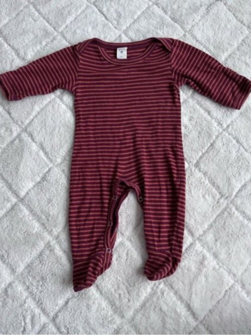 Kate Quinn | "Autumn Stripe" Skinny Rib Lapneck Footie | Size 3-6 Months